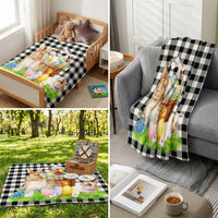 Easter Fleece Throw Blanket Soft Flannel Buffalo Check Bunny Bed Throw Watercolour Animal Print Spring Sofa Cover for Living Room Bedroom Kids Gift
