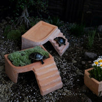 Terracotta Turtle Basking Resting Spot with Hide Porous Turtle Aquarium Accessories, Stepped Climbing Ramp for Semi-Aquatic Habitats