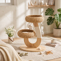Wooden Pet Perch System with Rattan Perch Compact Space-Saving Feline Furniture for Cats, Kittens, Living Room