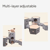 Hexagon Cat Climbing House, Modular Cat Condo, Fabric Wood