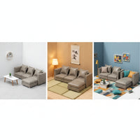 Miniature Sofa with Ottoman Faux-Leather Miniature Corner Sofa Modern Dollhouse Couch with Ottoman for Collectors