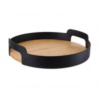 Round Bamboo Tray Handhold Openings Houseware Minimalist