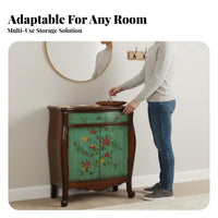 2-Door Painted Chest Vintage design 2-Door Patterned Cabinet Distressed Finish Decorative Pattern Doors for Homeowners, Hallway