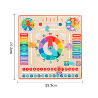 Multicolor Child-Centered Calendar Clock Board Movable Hands Wooden Calendar Clock Board Sliding Parts Educational for Preschoolers, Kids
