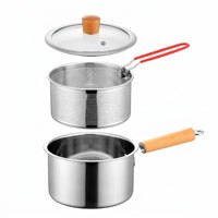 French Fries Deep Fryer with Frying Basket and Pan Lid, 2.5L Capacity Stainless Steel Pot with Wood Handle, 304 Stainless Steel Milk Pan