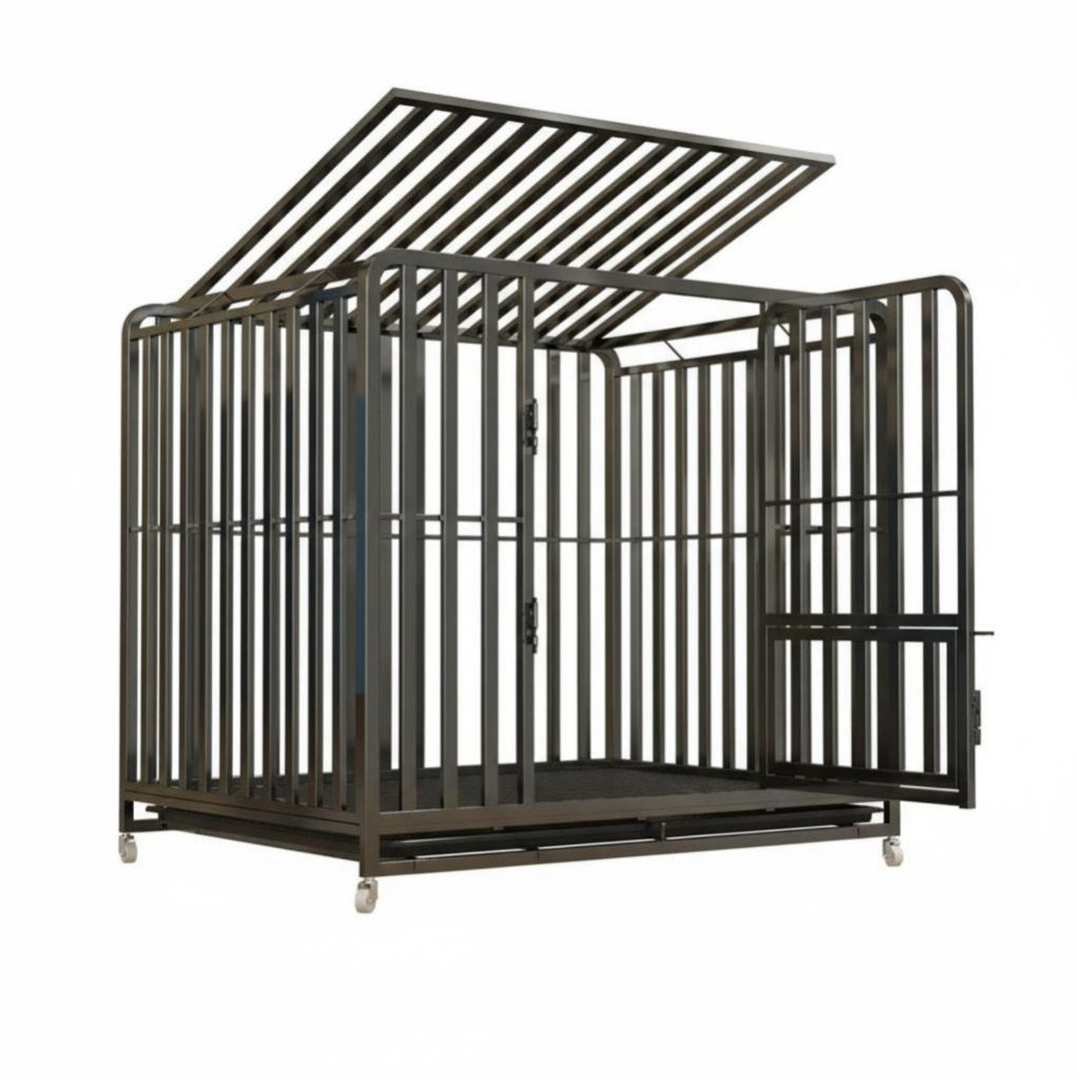 Removable Tray Heavy-Duty Dog Crate Spacious Interior Rolling Metal Bar Enclosure Easy to Clean Pet Enclosure Chew-Resistant-Proof for Owners of Large Dogs, Breeders, Kennel Operators, Indoors, Indoor, Outdoors, Outdoor