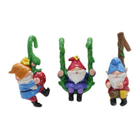 3 Pieces Whimsical Design Swinging Dwarf Statues Hand-Painted Details Hanging Gnome Figurine Set Vibrant Colors for Gardeners, Indoor Plants