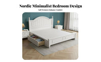 Sturdy Construction Nordic Design Double Bed High Weight Capacity White Solid Wood Bed No Box Coil Needed Rounded Corner Design for Newlyweds, Couples, Homeowners, Home, Guest Room, Apartment