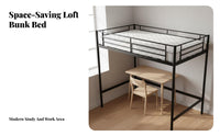 Stable Structure Iron Double Decker Bed Staircase Entry Metal Loft Bed with Stairs Reversible Assembly Bedroom Furniture for Adults, Students, Teens, Small Apartment, Dorm Room, Study Area, Home Office
