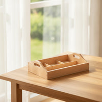 Natural Wood Educational Tray Compartmented Wooden Tray with Handles Lightweight Sturdy for Children, Teachers, Playroom