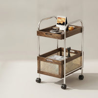 Storage Cart with Wood Trays Compact Two-Tier Trolley Easy Assembly for Bedroom