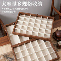 Vintage Walnut Wood Grain Jewelry Organizer Tray with Grids