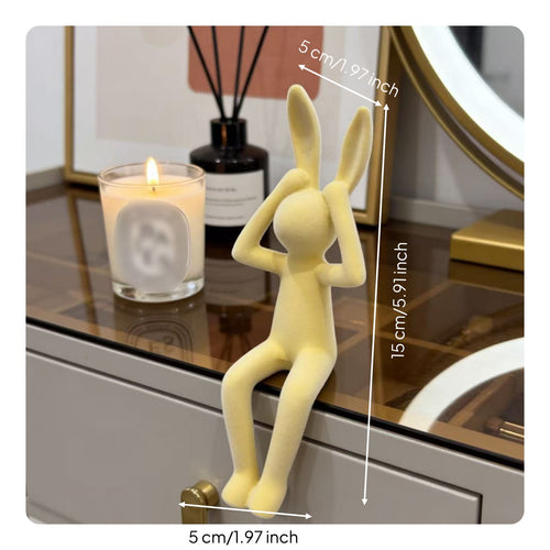 Macaron Color Bunny Statue Soft Touch Flocked Hare Figurine Calming Design Resin Hare Ornament for Nursery