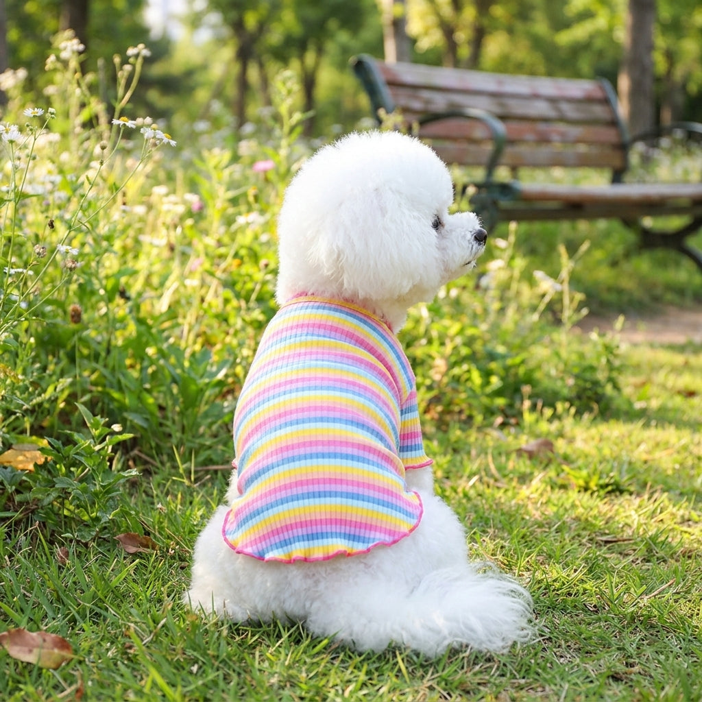 Dog Vest Tank Top, Soft Sleeveless Rainbow Pattern, Casual Clothing for Small Breeds, Breathable Spring and Autumn Dog Clothes, Pink