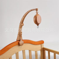 Newborn Crib Mobile Bracket with Music Box, Wood Grain Finish, Adjustable Height, Foldable