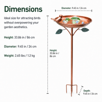 Timeless Bronze Feathered Friend Bath, 24cm×86cm Weather-Resistant Iron with Ground Post for Lawn Decor, Patio Decor