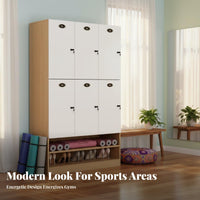 Wooden Storage Locker Multi-tier Multiple-door Locker Large Capacity Particle Board Cabinet with Customizable Lock Options Suitable for Exercise Studio Spa Office Workplace