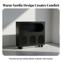 Multi-Functional Fluted Door Credenza Space-Saving Fluted Door Accent Cabinet Minimalist Aesthetic Storage Furniture Gold-Tone Handles for Apartment Dwellers, Homeowners, Interior Design lovers, Dining Room, Entryway, Kitchen, Home Office