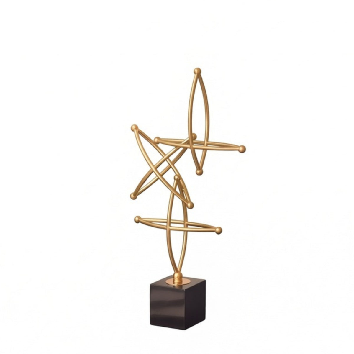 Geometric Star Sculpture Gold Sculpture with Marble Base Abstract Decorative Piece for Office