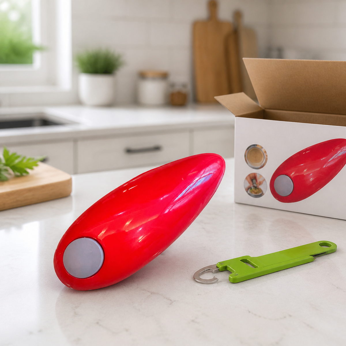 Automatic Electric Can Opener for Seniors, Cordless Easy-to-Use Kitchen Gadget Synthetic Material Side Cutting, Includes Manual Jar Opener