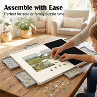 Rotating Puzzle Table with 6 Drawers for Family Games and Adults, Large Indoor Work Surface with Turntable, Storage Compartments