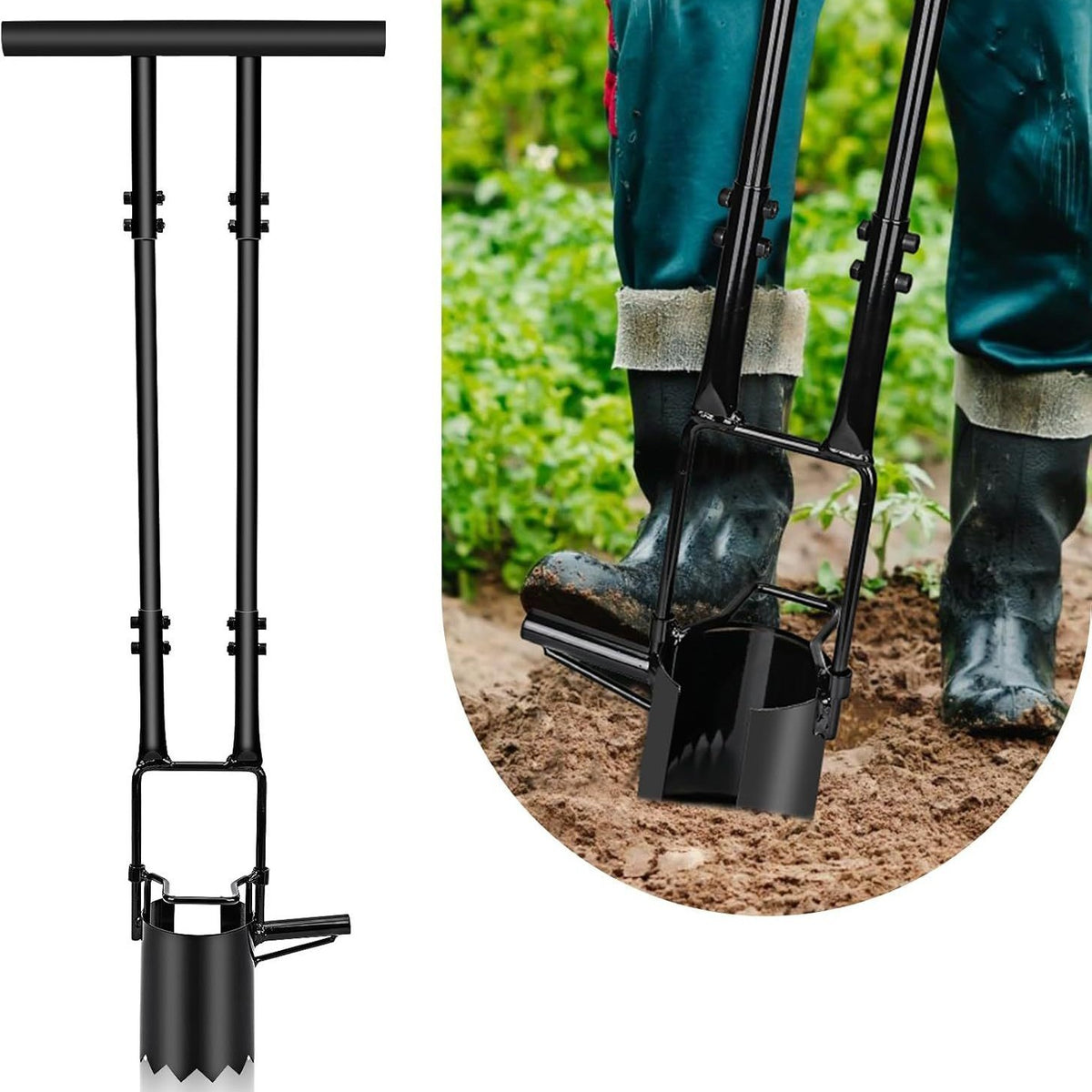 5-in-1 Long Handle Garden Tool with Bulb Planter, Standing Handle