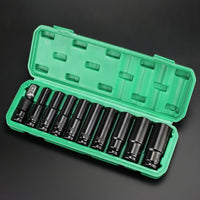 11 Pieces Metric Deep Socket Set High-Force Impact Socket Set 6-Point Tool Organized for Motorcycle Maintenance
