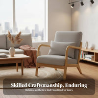 Compact Design Upholstered Armchair with Wooden Frame Minimalist Design Upholstered Armchair with Wood Frame High-Density Foam Cushion Indoor Furniture Skin-Friendly Upholstery for Apartment Dwellers, Homeowners, Balcony, Bedroom, Small Areas, Living Room