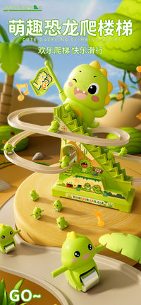 Dinosaur Stair Climbing Toy, Electric Track Car, Lights and Music, Educational