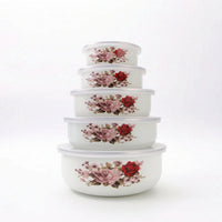 5 Pieces Enamel Bowls with Lids Lidded Enamel Bowl with Lid Sturdy for Meal Prep