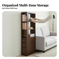 Space-Saving Slim Narrow Bookshelf Multi-Functional Slim Storage Unit Multifunctional Shelving Unit Sturdy Structure for Apartment Dwellers, Homeowners, Students, Living Room, Narrow Areas, Kitchen, Small Corners