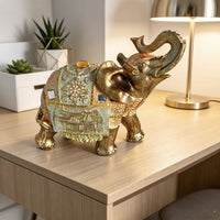 Elephant Figurine with Raised Trunk Detailed Decorative Elephant Collectible for Display Shelf