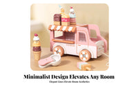 Wooden Dessert Cart Pink and White Dessert Cart Toy Striped Awning for Role-Play, Display