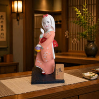Plaster Geisha Figurine Painted Floral Kimono Doll Woven Texture