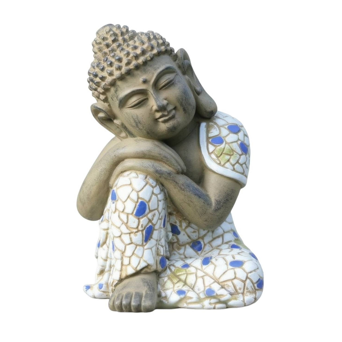 Garden Ornament with Mosaic Finish Zen-Style Buddha Statue Versatile for Patio