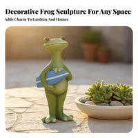 Cartoon Frog Figurine Vacation Frog Statue Adorable Design Garden Decor for Gardeners, Living Room, Desktop, Bookshelf