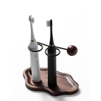 Toothbrush Holder with Wood Base | Minimalist, Modern, Metal Frame Toothbrush Stand, for washroom Countertop