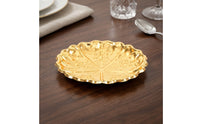 Metal Tray with Scalloped Edge Round Embossed Floral Tray Decorative Metal for Dressing Table, Photo Prop