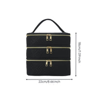 Double Zipper 3-Layer Makeup Case Multi-Purpose Portable Makeup Train Case Quilted Cosmetic Organizer for Women, Business Trip, Home