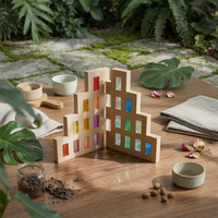 2 Pieces House-Shaped Wall Panel Light-Colored Interlocking Wood Panel 3D Texture Home Decoration