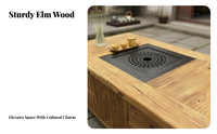 Timeless Earthy Design Coffee Table Indoor Outdoor Use Aged Elm Wood Table Multifunctional Home Furniture for Tea Lovers, Homeowners, Camping, Patio