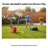 Parent-Child Interaction 2-in-1 Tennis Baseball Toy Great Gift 2 in 1 Baseball Tennis Pitcher for Toddlers, Parents, Outdoor, Backyard, Park