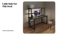 Computer Desk with Hutch Gaming Desk with Shelf Home Office Study Table Workstation Sturdy Steel Frame Intelligent Cable Management Suitable for Home Office Teen Bedroom Dorm Room Small Space