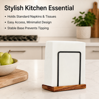 Square Napkin Holder, Wood & Metal Serviette Holder, Freestanding Upright for Kitchen Table, 15.3x7.4x13.5cm