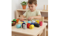 Early Learning 12 Color Sorting Cups and Balls Fine Movement Skills Wooden Ball and Cup Sorting Set Hand-Eye Coordination Color Matching Toy Set for Preschoolers