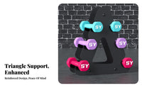 Stable Triangular Design 3 Tier Dumbbell Rack Long-Lasting Steel Construction Triangular Frame Dumbbell Stand Heavy Duty Tiered Weight Storage Stand Space Saving for Home Gym