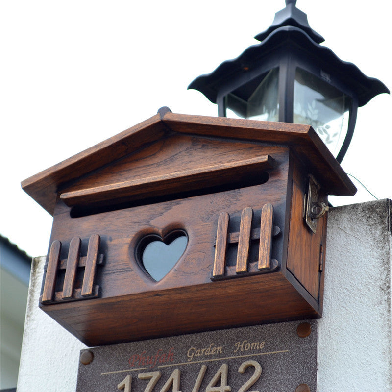 Thai Solid Wood European Style Creative Mailbox for Villa Outdoor Rainproof Opinion Box Utility Bill Document Box Door Hanging