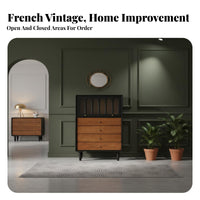 Vintage Drawer Design Cabinet Solid Wood Construction Retro Wooden Chest Smooth Gliding Drawers French Design Hinged-Top Cabinet for Living Room