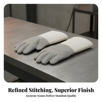 Leather Metalworking Gloves Double-Layer Long Cuff Welder Gloves Anti-Scald Bovine Leather Work Work Sleeves for Welders, Industrial Workers