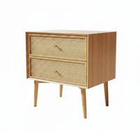 Rattan accent Nightstand Japanese rustic aesthetic artistic Wicker Front End Table for Students